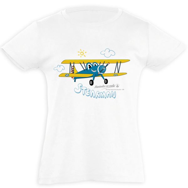 camiseta infantil avión stearman blanca