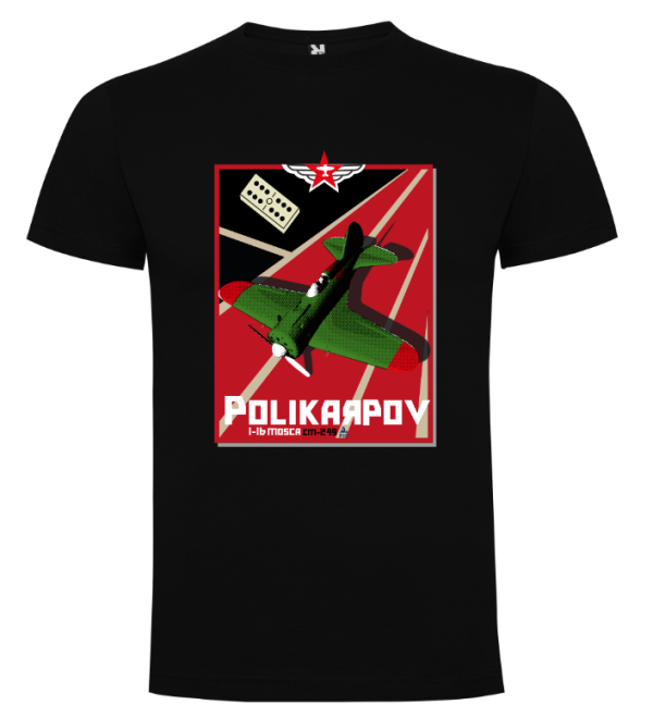 Visual Frontal Camiseta Negra Polikarpov I-16 Pista de Aterrizaje